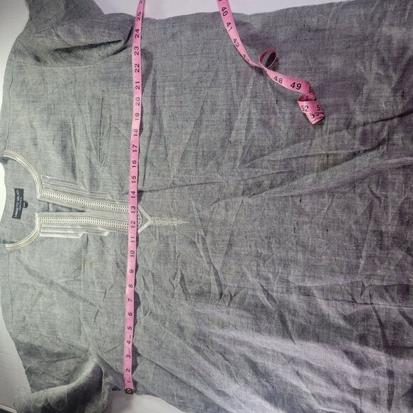 Umberto Valati Uomo Italia Women Gray Embroidered Linen Tunic Shirt Size XXL - Picture 9 of 10